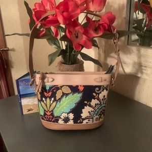 Spartina 449 Daufuski Island, multi colored shoulder bag. Blue Pink Yellow White